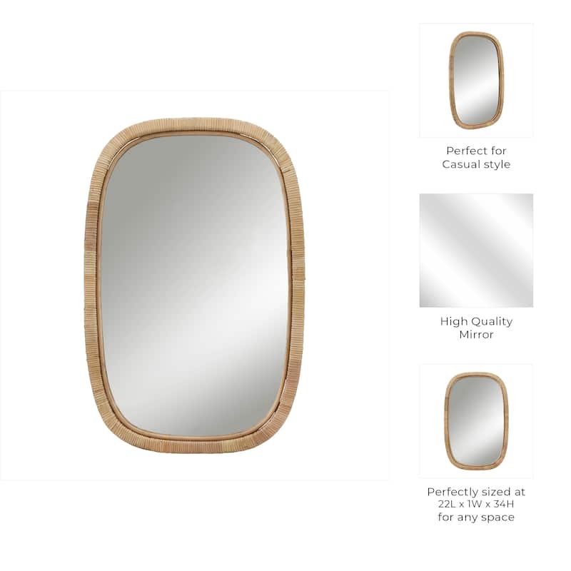 Modern Wall Mirror with Rounded Corners - 22", Brown - 22" x 1" x 34"
