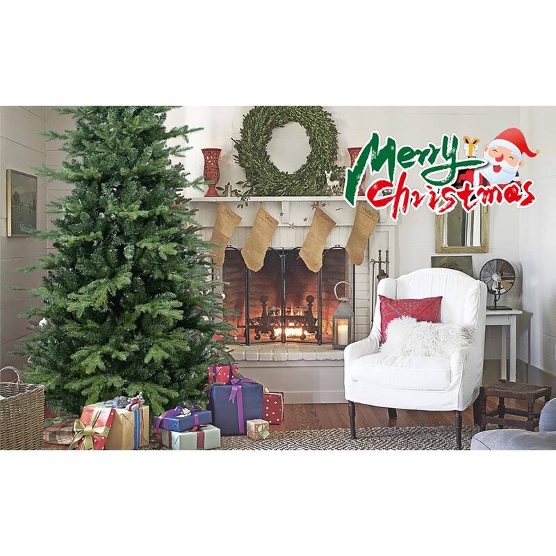 7.5FT Green PVC+PE Christmas Tree with 2856 Tips-Full & Lush Hinged Tree with Metal Stand,Easy Assembly