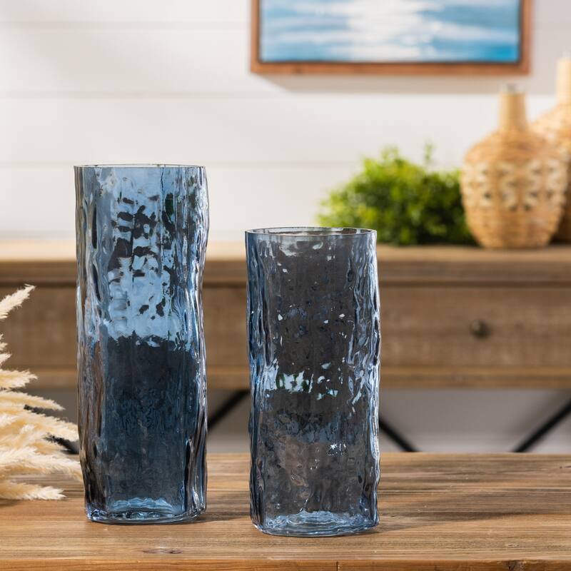 Wavy Glass Cylindrical Vases - 9.75" - Set of 2