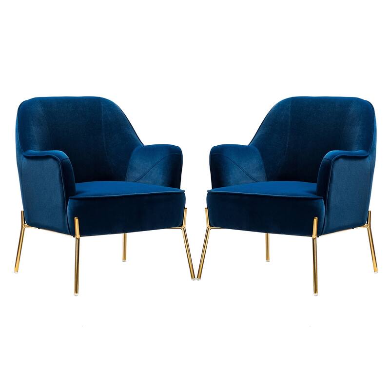 Marina Modern Velvet Accent Chair with Golden Legs Set of 2 by HULALA HOME