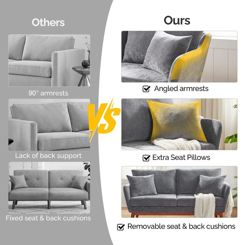 Linen Blend Mid-Century Modern Small Spaces Loveseat Two-Seater Sofa With Solid Wood Base