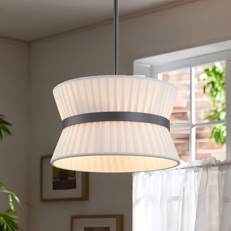 Starsky 2-Light White Fabric Modern Drum Chandelier