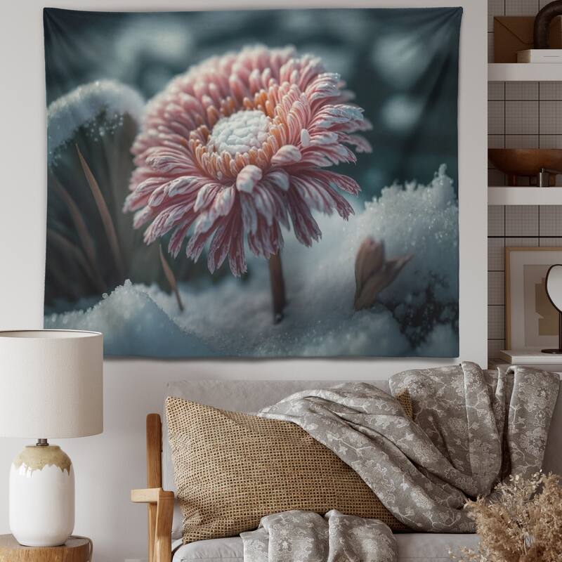 Designart 'A Blooming Pink Gerbera Flower In Winter I' Floral Rose Wall ...