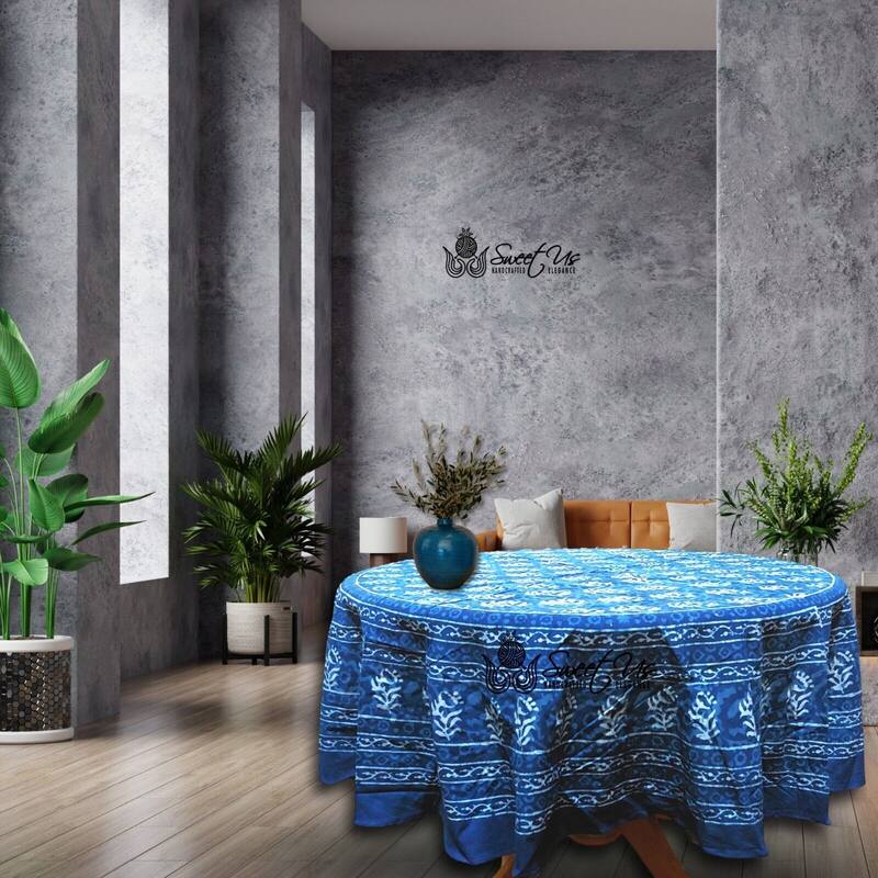 Regal Block Print Cotton Dabu Floral Tablecloth Collection
