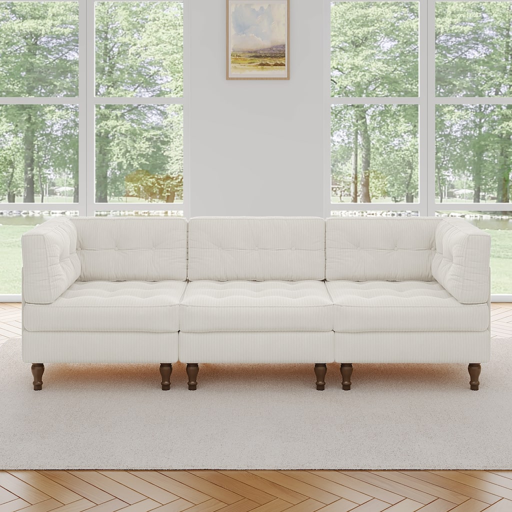 98"W Modular Upholstered Corduroy Sectional Sofa for Living Room