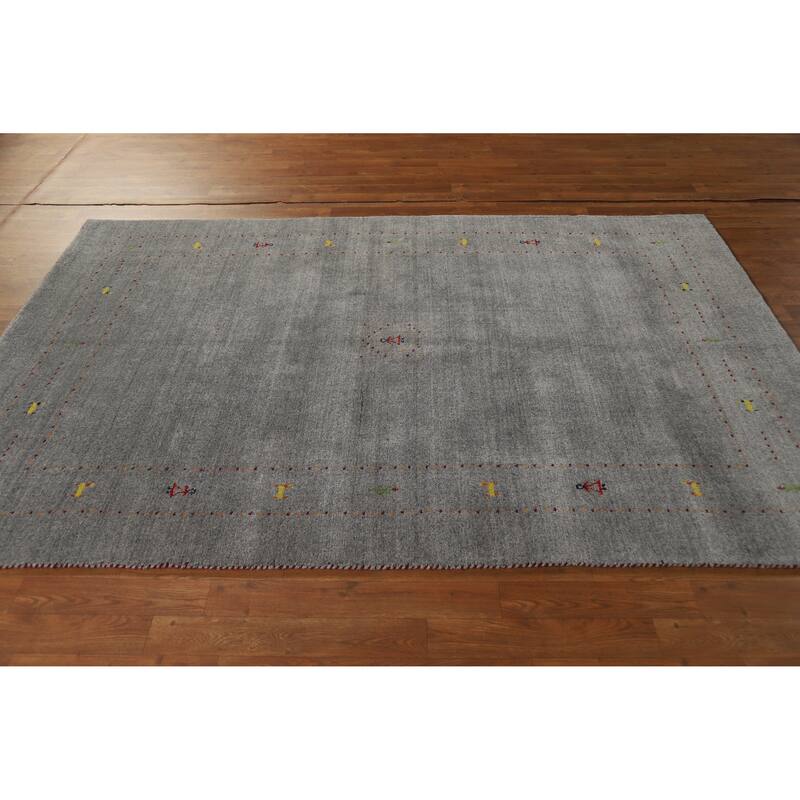 Hand Knotted Oriental 100% Wool Carpet Tribal Tribal Greys & Charcoal Gabbeh Area Rug - 7' 10'' X 5' 1''