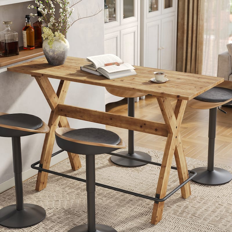 63" Solid Wood Bar Cocktail Coffee Pub Table