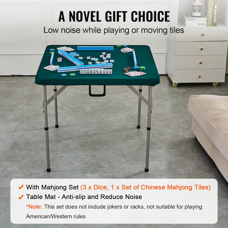 VEVOR Mahjong Table with Mahjong Tiles Set Fold-in-Half 4 Player Card Table with 144PCS Majiang Tiles and 3 Dice