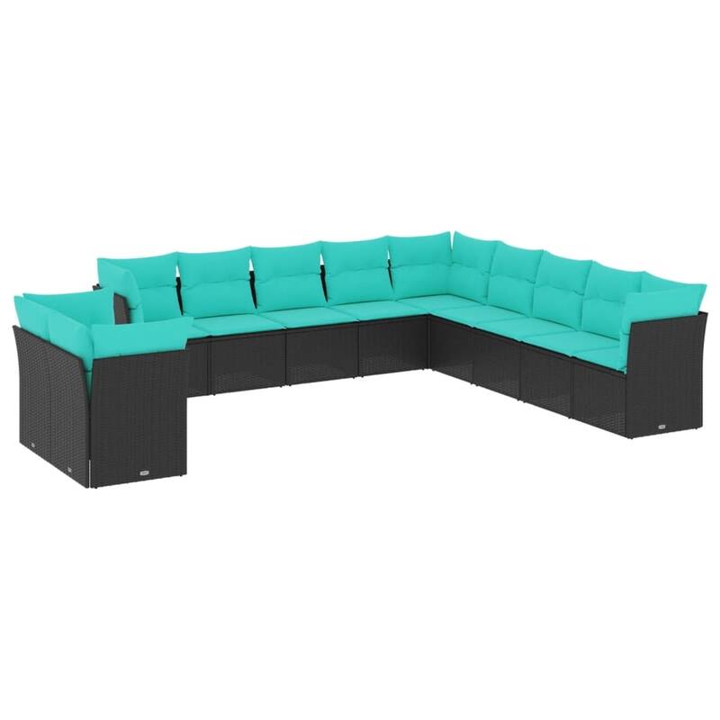 vidaXL 11 Piece Patio Sofa Set with Cushions Black Poly Rattan