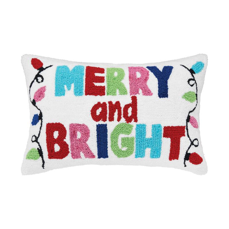 Merry And Bright Hooked Throw Pillow