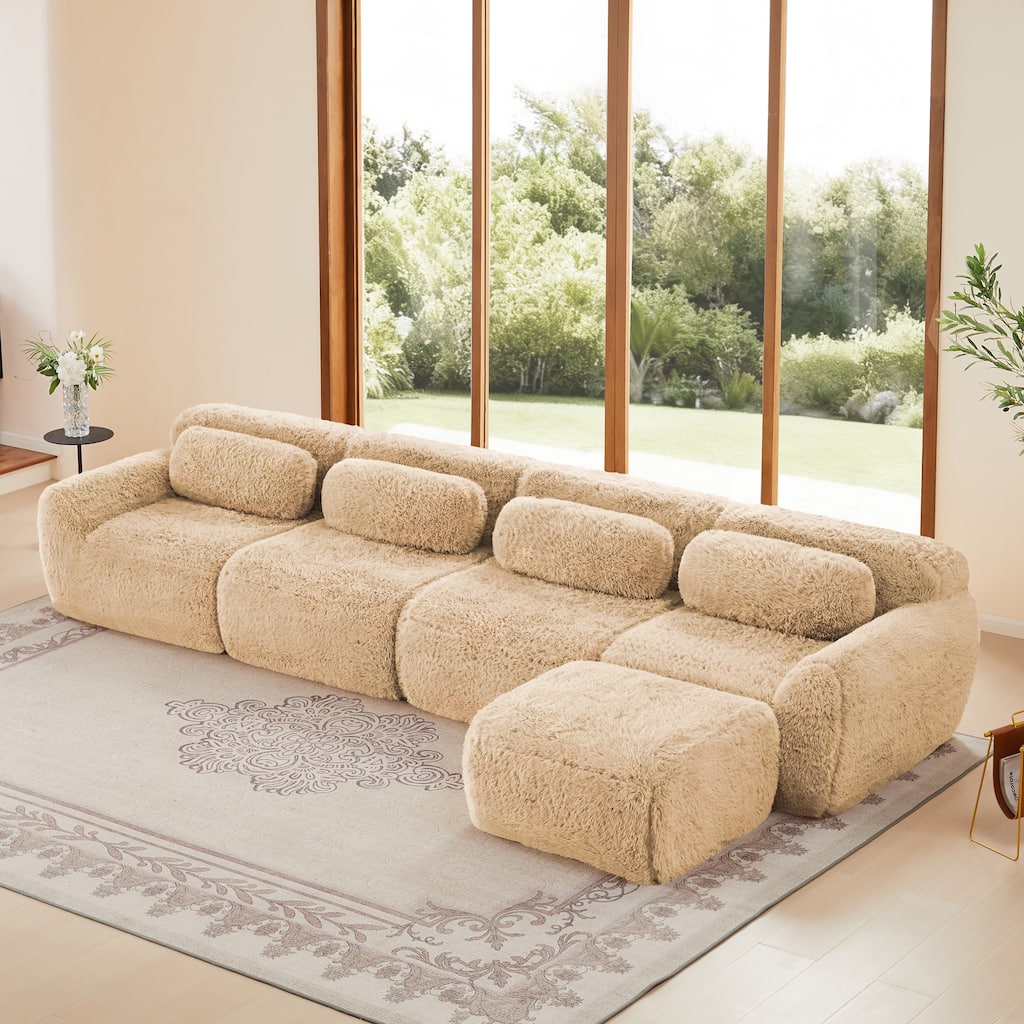 L-shaped Soft and Fluffy Plush Fabric,Modular Sectional Sofa Couches