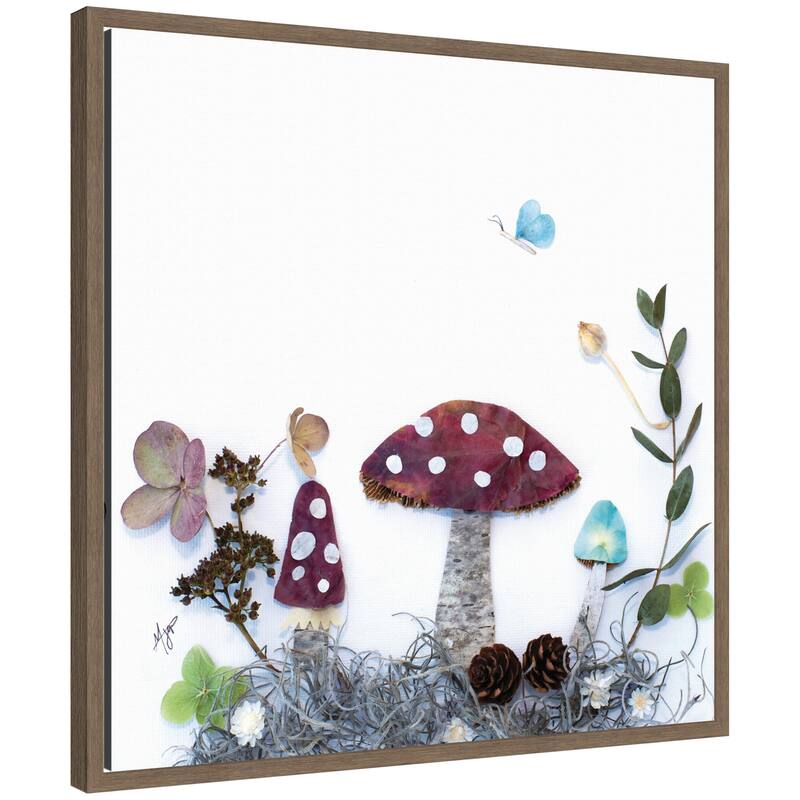 Kate and Laurel Mushroom No. 1 by Madeline Jeppesen Framed Canvas Wall Art Print - 22x22 - Walnut