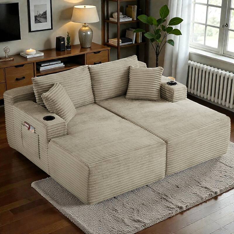 Compressible U-Shaped Modular Sectional Sofa, Corduroy Cloud Couch, 6-Seat Minimalist Living Room Sofa