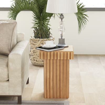 COZAYH Modern Square Fluted Solid Wood Coffee Table,Sculptural Accent Side Table with Textured Design