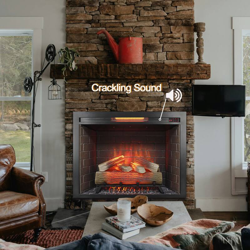 33" Infrared Electric Fireplace Insert, Touch Panel Home Decor Heater