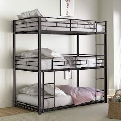 Contemporary Style Twin Over Full Bunk Bed Footboard Ladder Two Tone Design Metal Structure, Black