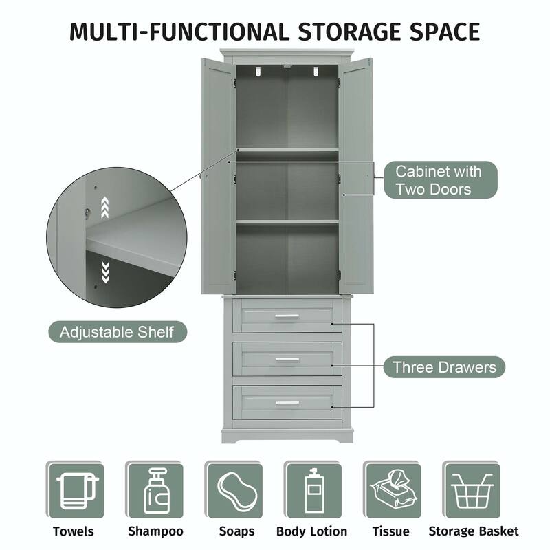 Bathroom Tall Storage Cabinet with Three Drawers