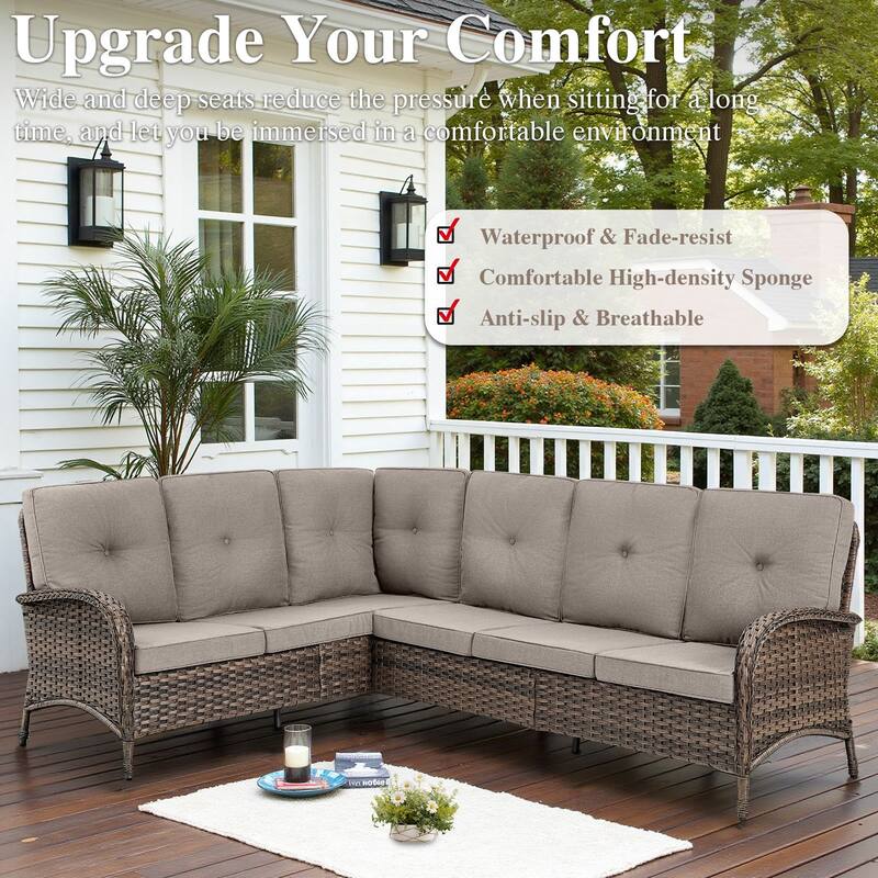 Outdoor L-Shaped Patio Furniture Set with Ottoman