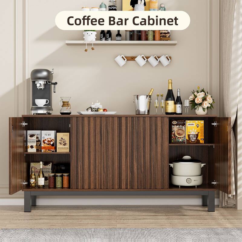 Fluted Sideboard Buffet Cabinet with 4 Doors, Modern Storage Credenza with Adjustable Shelves for Dining Room & Entryway
