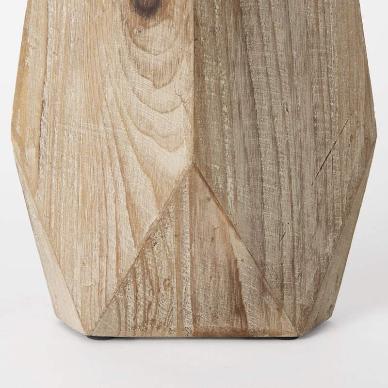 Natural Solid Wood Cylinder Vase with Geometric Pattern Table Decor Indoor Use