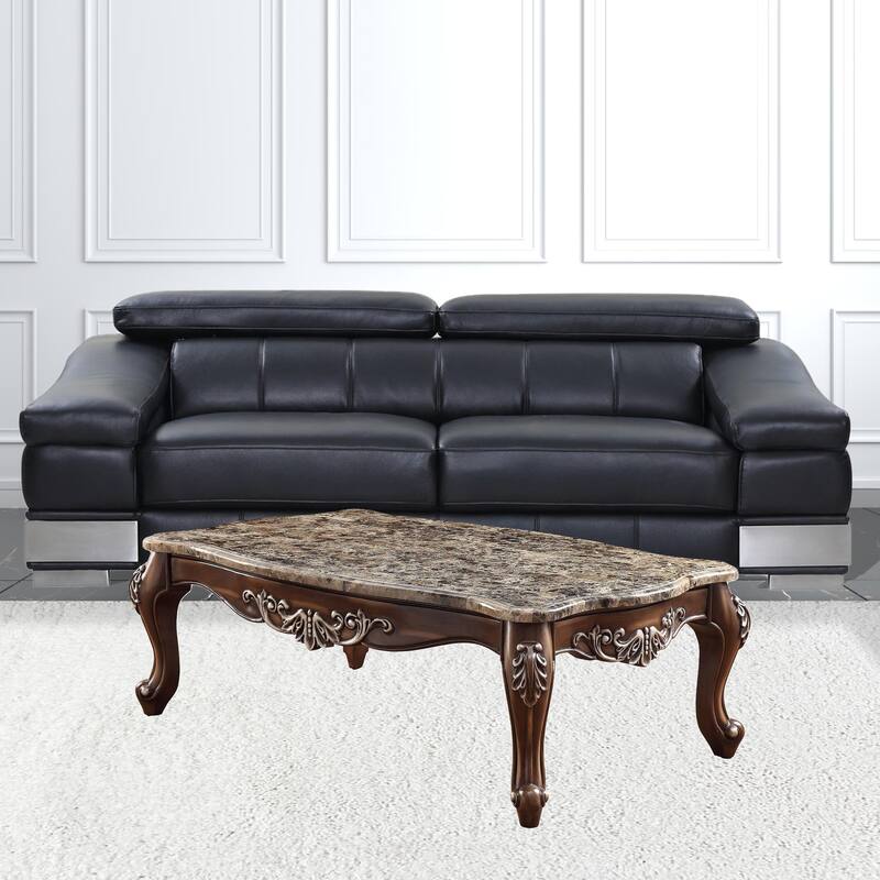 HomeRoots 57" Brown And Oak Faux Marble And Solid And Manufactured Wood Coffee Table - 57