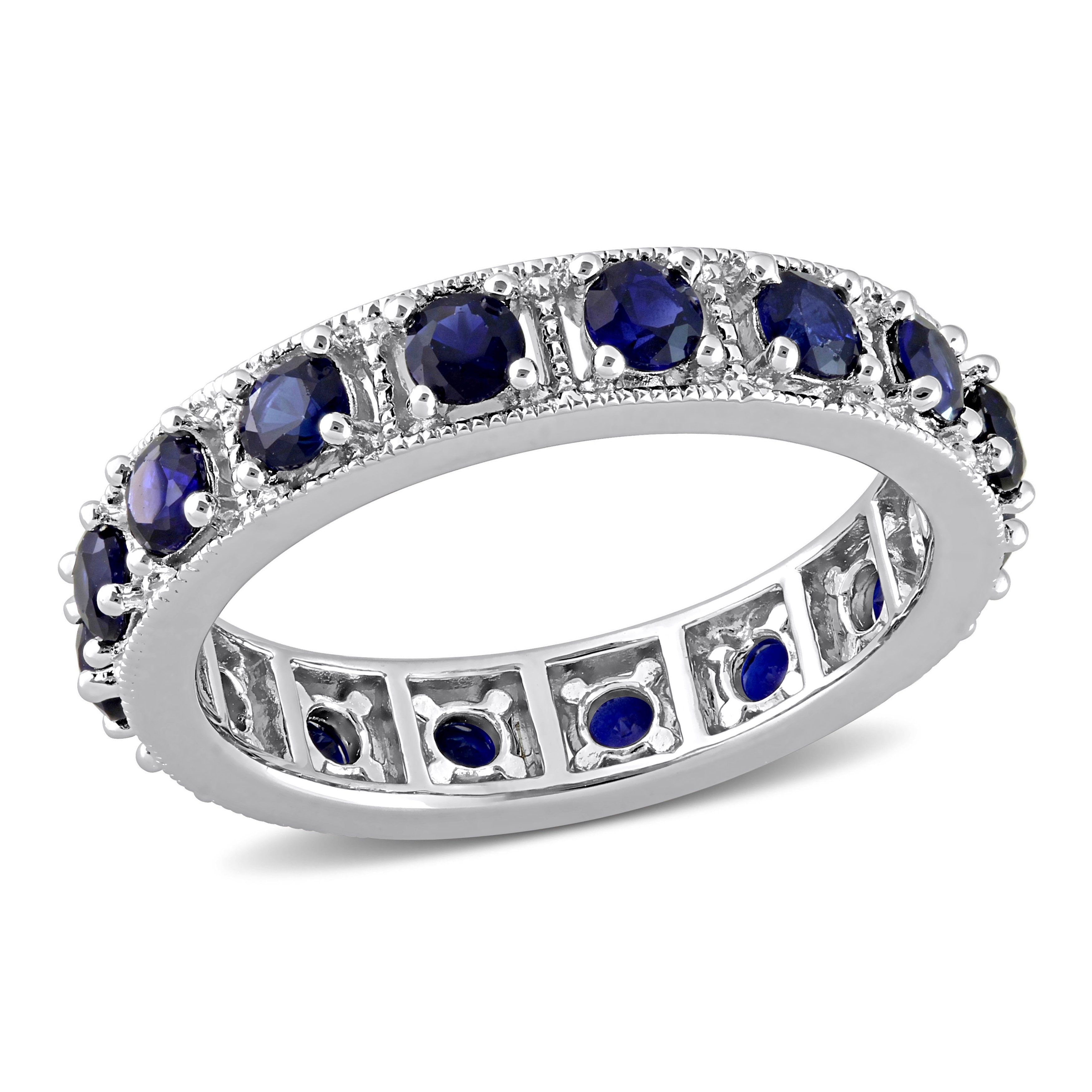 Miadora 1 7/8 CT TGW Created Blue Sapphire Eternity Ring Sterling Silver