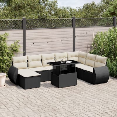 vidaXL Patio Sofa Set with Cushions Outdoor Furniture 9 Piece Poly Rattan