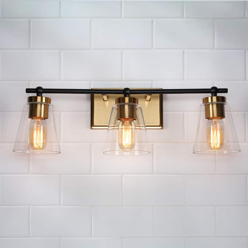 Modern 3/4-Light Black Gold Bathroom Vanity Lights Cone Glass Wall Sconce