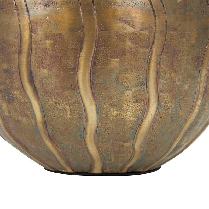 Brass Metal Snakeskin Inspired Decorative Vase with Dimensional Wavy Accents