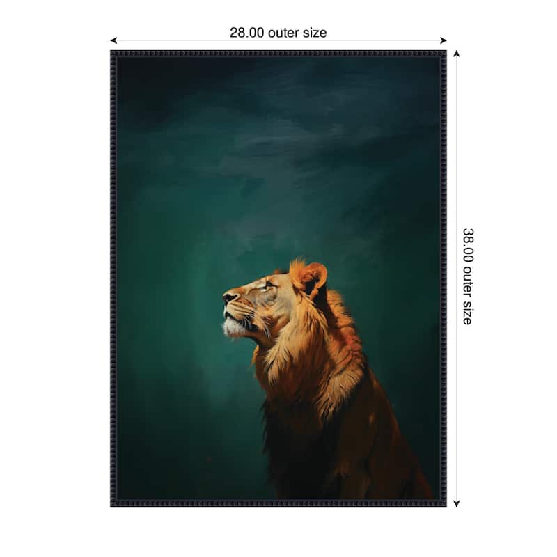 Kate and Laurel Lion on Tonal Blue Teal Green Abstract by The Creative Bunch Studio Framed Canvas Wall Art Print