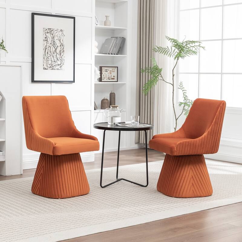 SEYNAR Modern Velvet 360 Degree Swivel Armless Dining chair Set of 2 - Orange