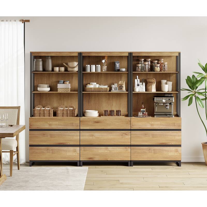 WAMPAT Modern 72" Tall Bookcase with Drawers and Open Book Shelfs, Library Book Shelf for Home Office, Living Room