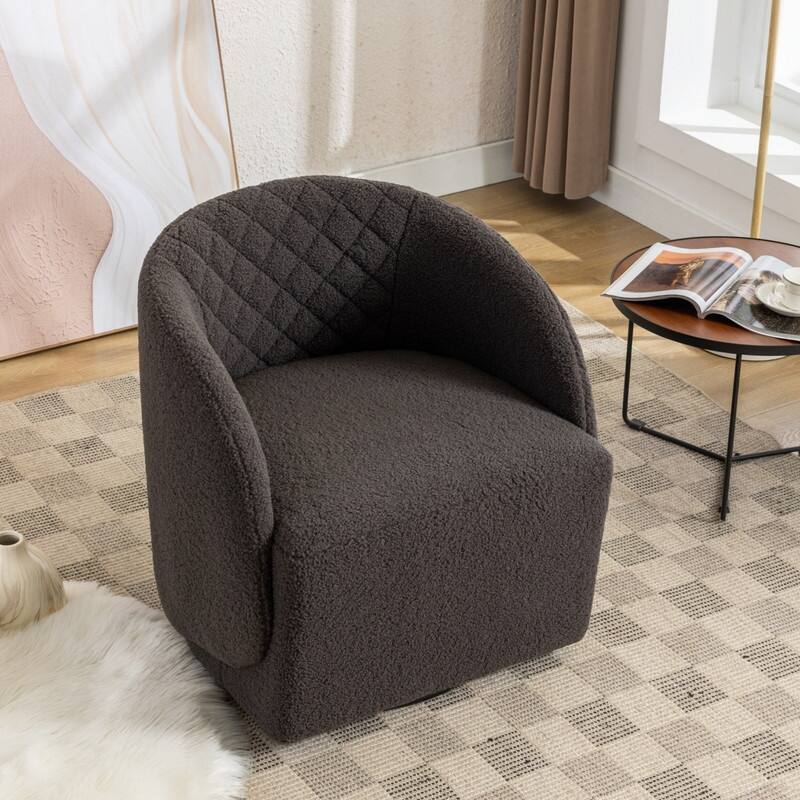 21.06"Seat Width Soft Teddy Fabric Swivel Chair For Living Room