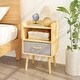 preview thumbnail 1 of 9, Nightstand With Collapsible Fabric Drawer, 2-Tier Storage End Table, Wood Side Table with Storage Cabinet for Bedroom Natural