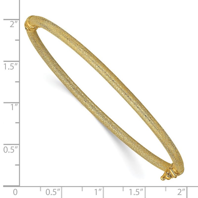 Curata 14k Yellow Gold 3mm Textured Hinged Cuff Stackable Bangle Bracelet