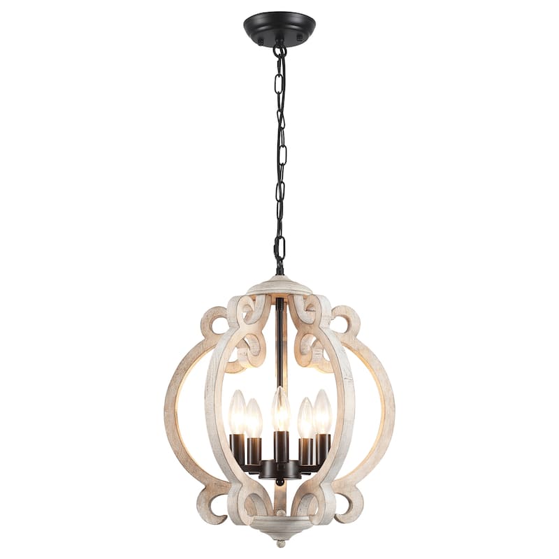 5-Light Candlestick Vintage Hanging Linear Chandelier Lighting for Kitchen Island - Beige and Black