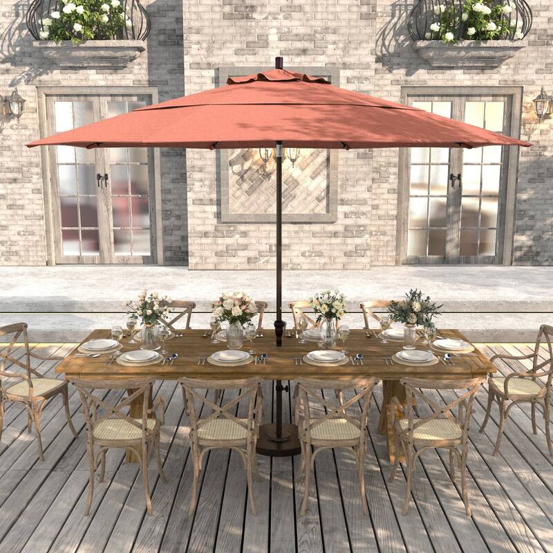 California Umbrella 11' Round Aluminum Crank Open Auto Tlit Patio Umbrella, Bronze Finish, Double Wind Vent.
