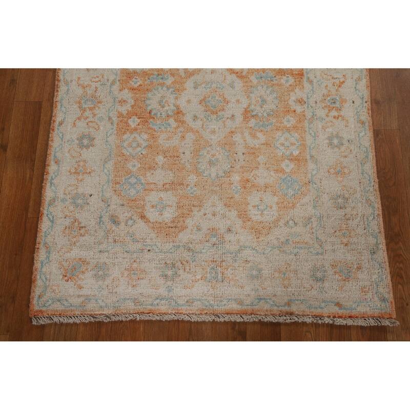 Hand Knotted Oriental 100% Wool Carpet Transitional Geometric Oranges & Rust Oushak Area Rug - 3' 11'' X 2' 11''