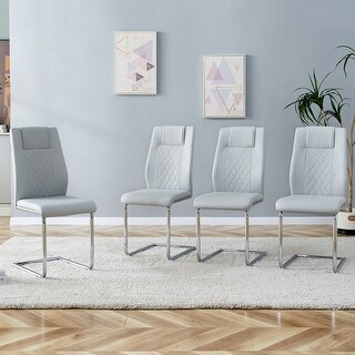 Set of 4 Modern Faux Leather Dining Chairs with Padded Seat and Metal ...