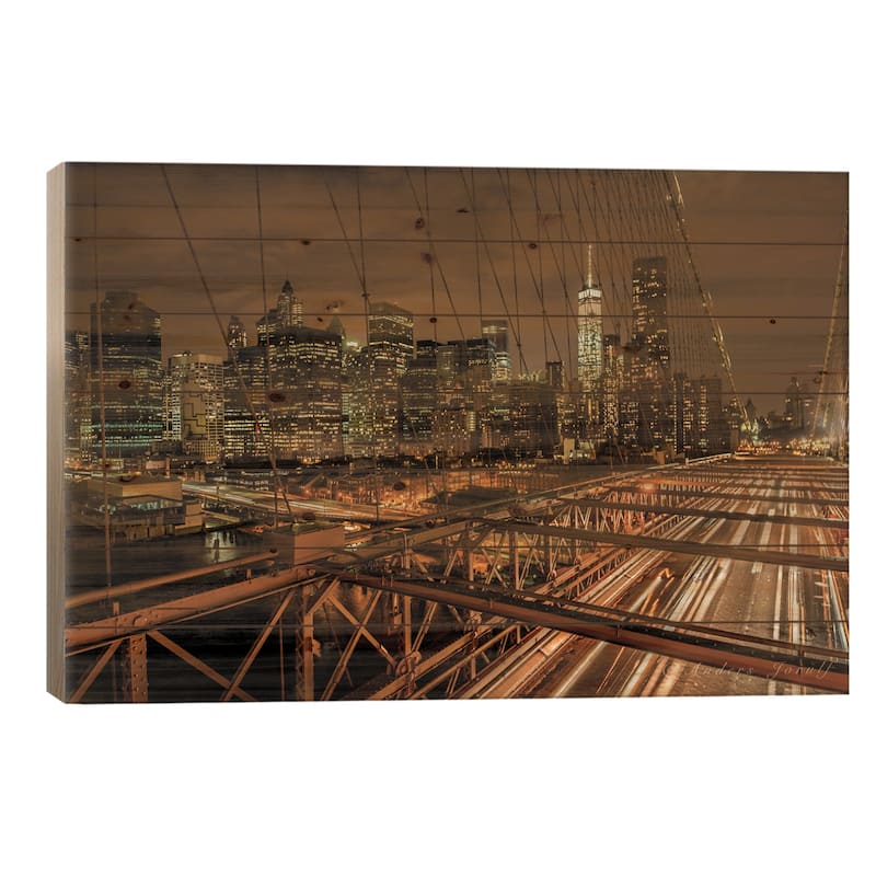 Brooklyn Bridge Print On Wood by Anders Jorulf - Multi-Color - 18x26x1.5
