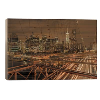 Brooklyn Bridge Print On Wood by Anders Jorulf - Multi-Color
