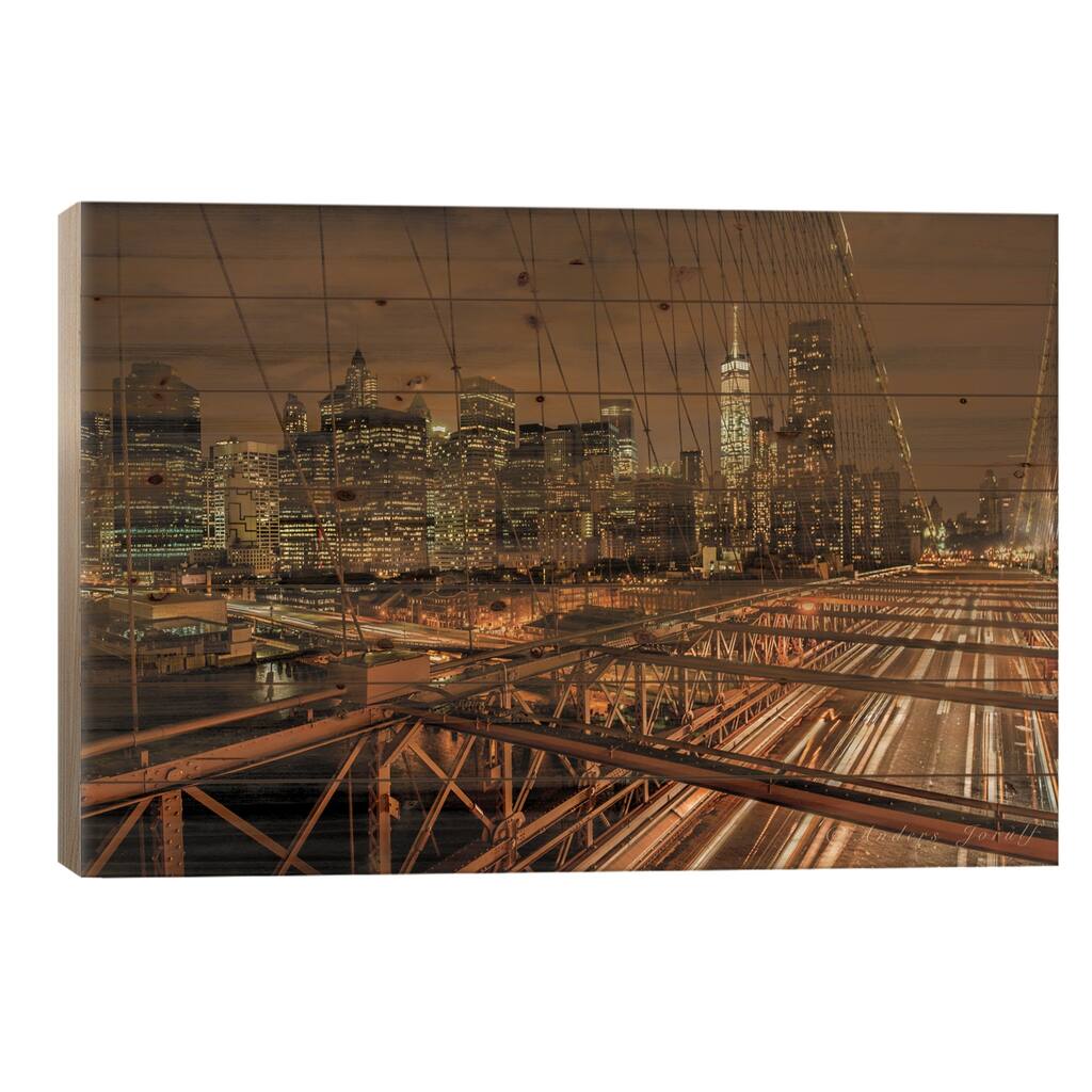 Brooklyn Bridge Print On Wood by Anders Jorulf - Multi-Color
