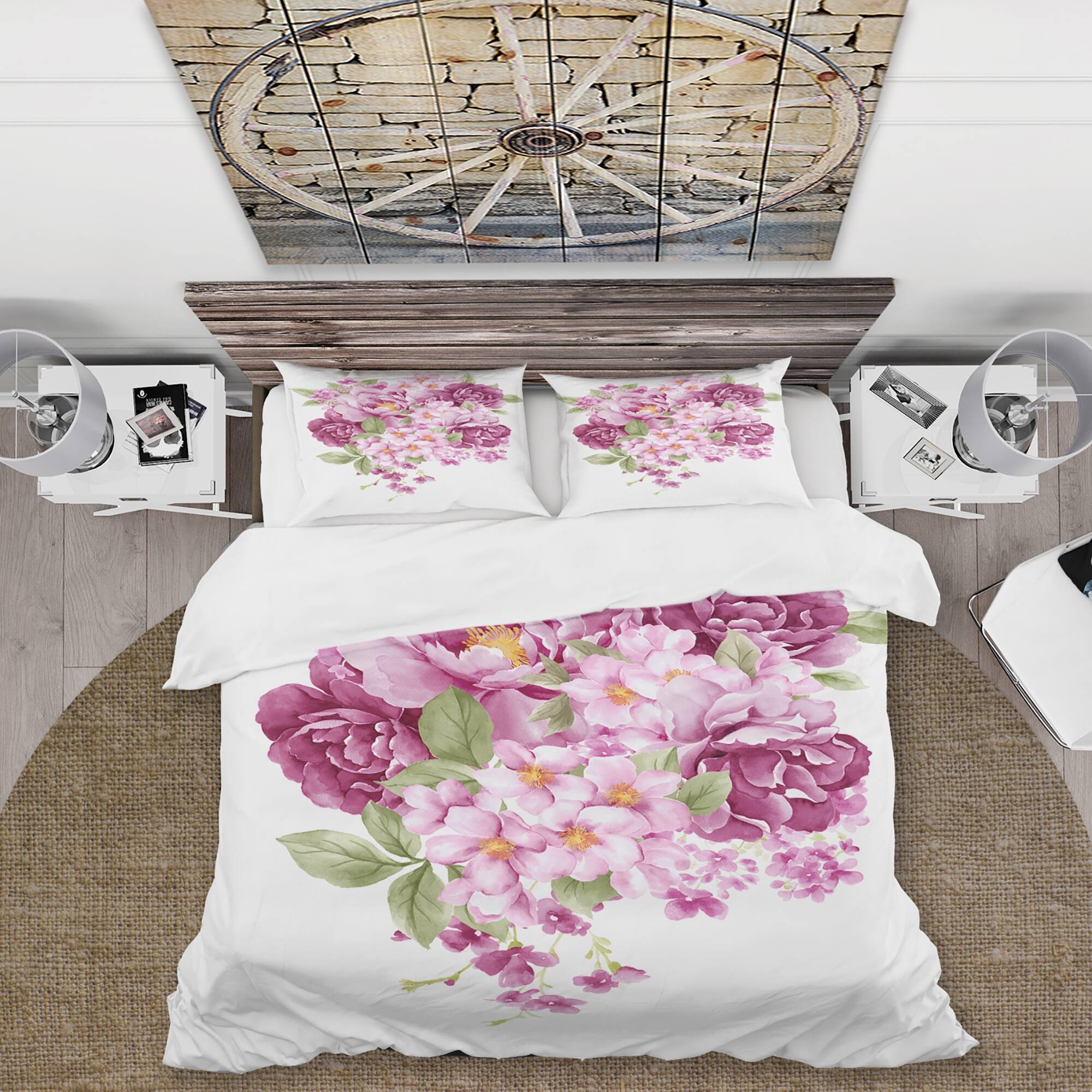 Designart 'Pink Retro Flowers' Traditional Duvet Cover Comforter Set ...