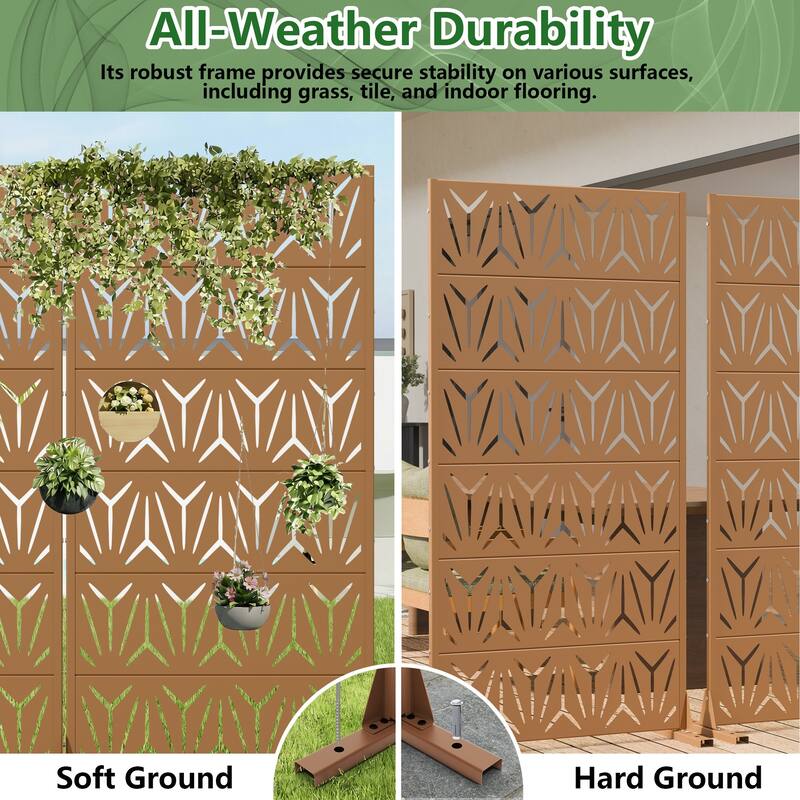 Dovelina Outdoor Freestanding Metal Privacy Screen Decorative Garden Fence (Set of 2)