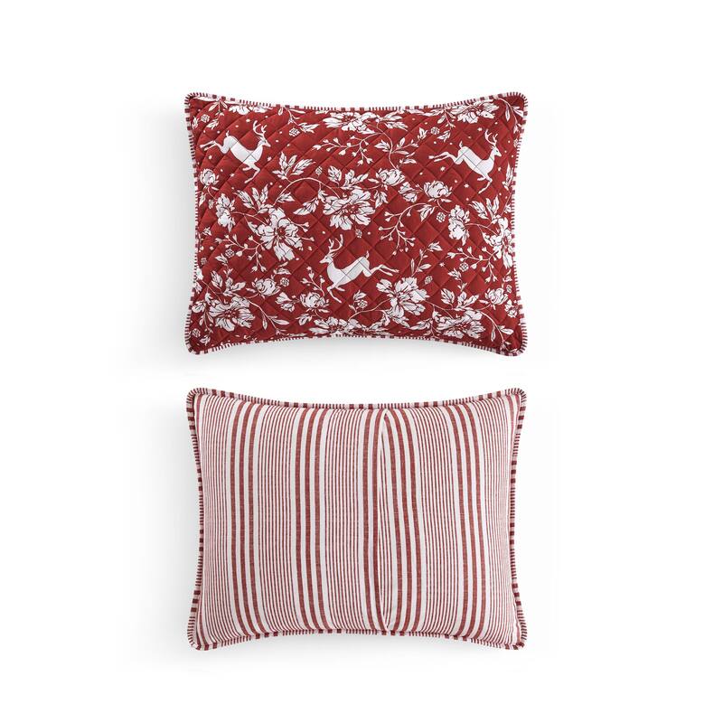 Martha Stewart Dancing Deer Reversible Red Quilt Set