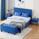 preview thumbnail 1 of 3, 4-Pieces Bedroom Sets Queen Size Upholstered Bed Frame with Rivet Design,Nightstands and Ottoman,Blue Blue - Queen