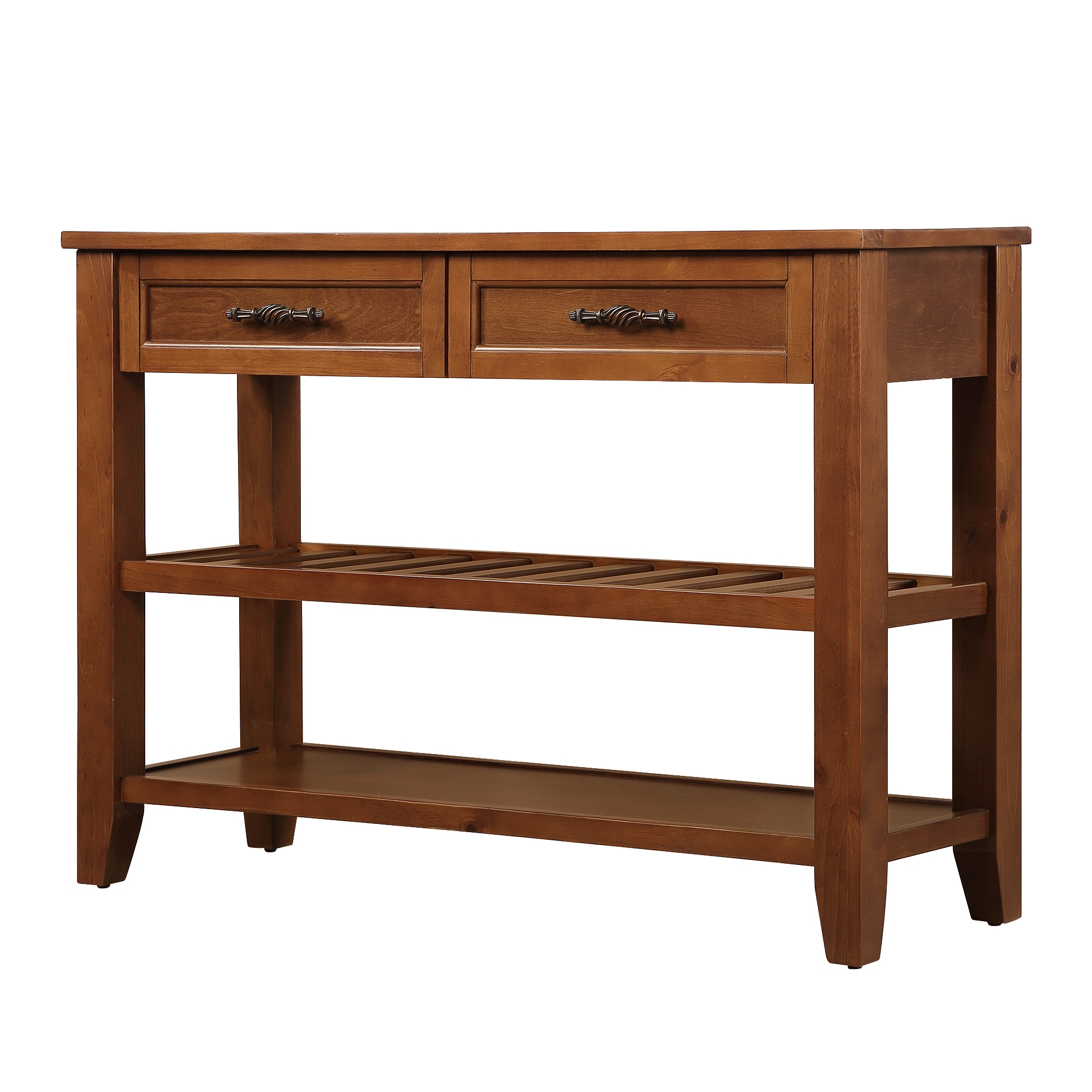 3-Tier Hallway Entryway Table Sofa Table, 42'' Solid Wood Console Tables with 2 Drawers and 2 Tiers Open Storage Shelf