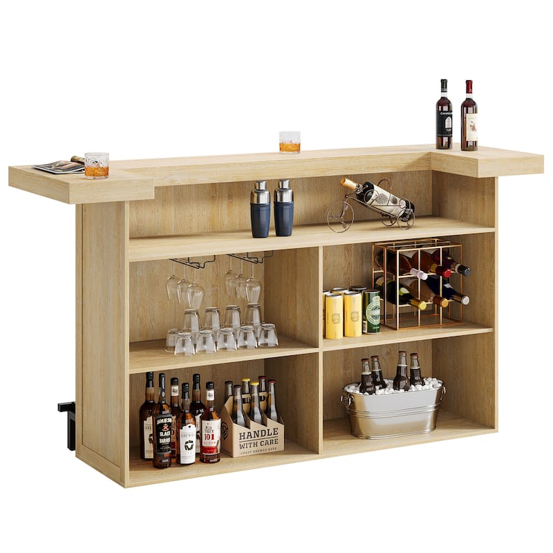 4-Tier Wooden Bar Table, 70.9" Large Home Bar Unit with Storage Shelves for Home, Patio, Basement