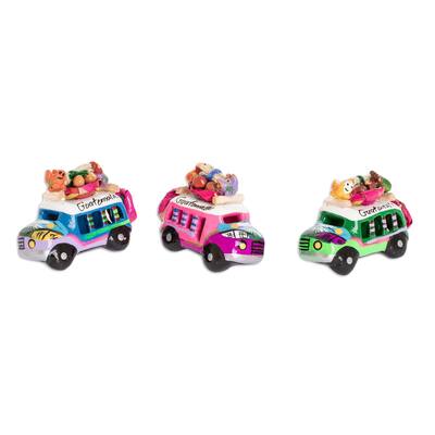 Novica Handmade Assorted Old-Time Buses Ceramic Magnets (Set Of 3)