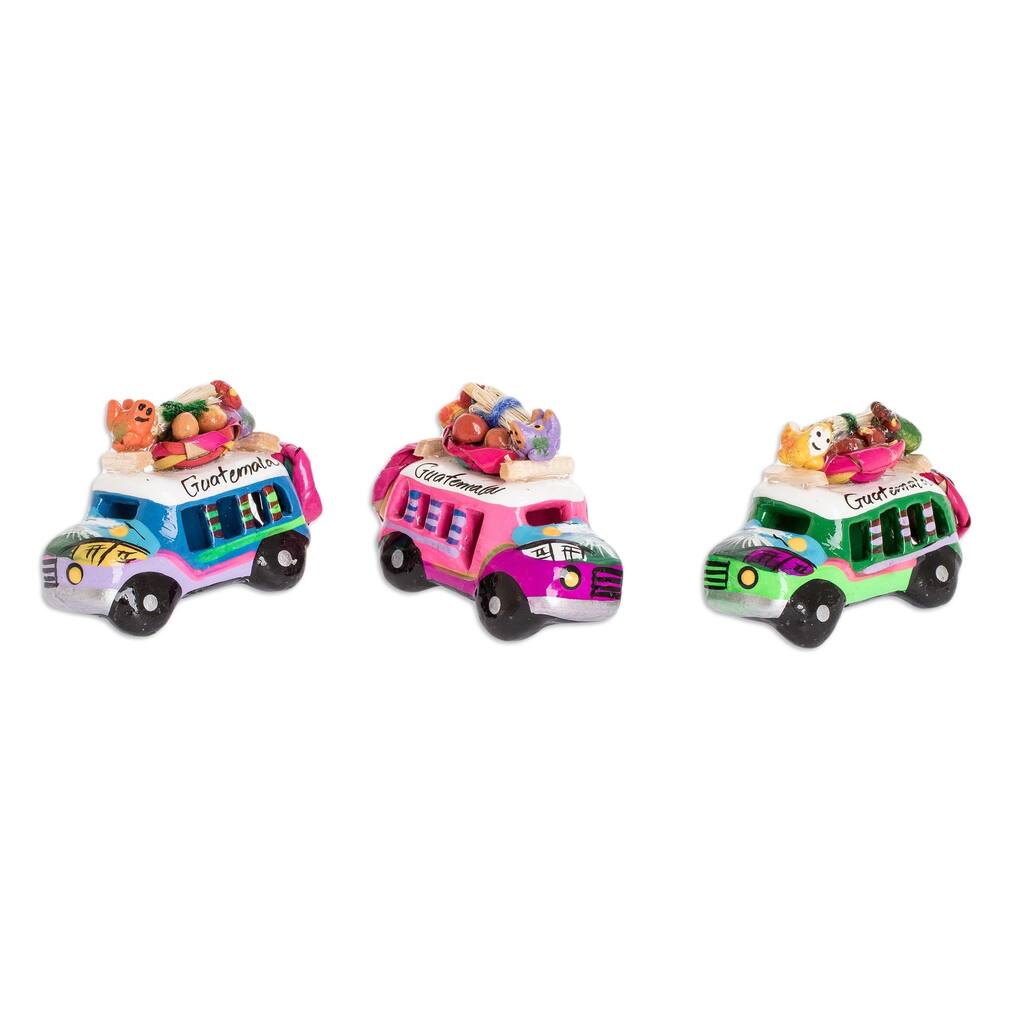 Novica Handmade Assorted Old-Time Buses Ceramic Magnets (Set Of 3)